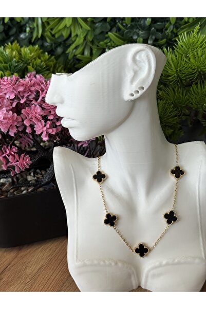 B & S Siyah Yoncalı Çelik Kolye