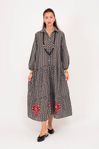 Park Moda AN10522 MARIN NAKIŞ DETAYLI GÖMLEK ELBİSE