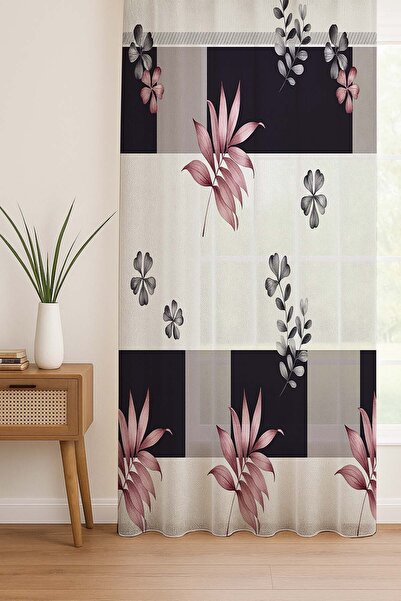 Else Dekor Geometric Floral Pattern Digital Printing Tulle Curtain Living Room Kitchen Bedroom 140X260Cm