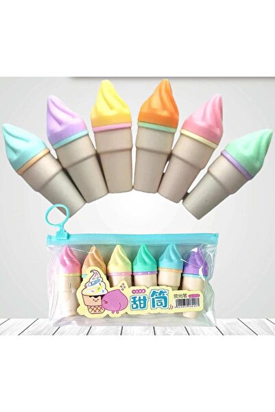 Modellino 6'lı Çantalı Külahlı Dondurma Şekilli Fosforlu Kalem