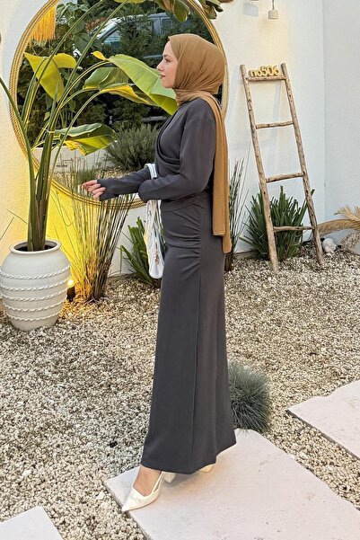 lamelif Φόρεμα με κορδόνια τυλιγμένο ανθρακί