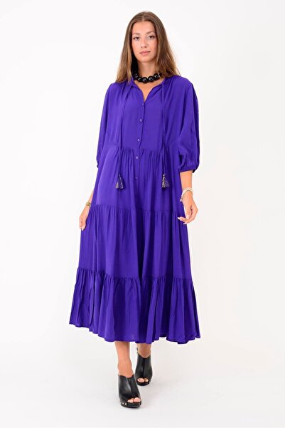 Park Moda AN10728 CLEMENT ΦΟΡΕΜΑ ΜΕ ΣΤΡΟΓΓΥΛΟ ΣΤΡΟΓΓΥΛΟ ΣΤΡΟΓΓΥΛΟ ΦΟΡΕΜΑ ΜΕ ΜΑΝΙΚΙΑ ΚΑΙ ΛΕΠΤΟΜΕΡΗ ΣΤΟΥΡΦΟΥΡΙΑ