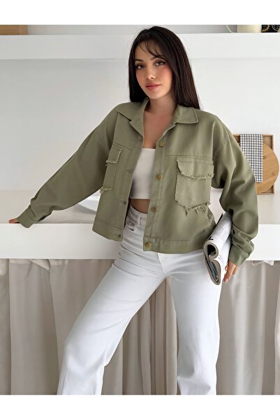 Noa Noa Long Sleeve Gabardine Jacket with Ripped Tassel Detail