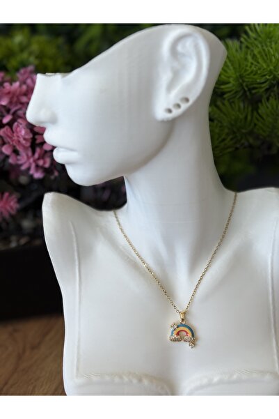 B & S Zirkon Taşlı Gökküşağı Çelik Kolye