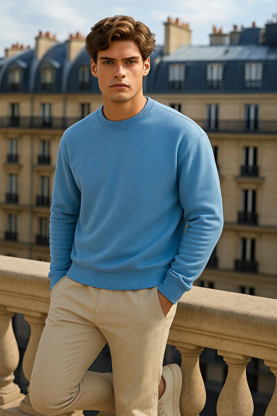 COMBİNE MİCHAİL Pulover pentru bărbați, cu gât crew, oversize, albastru închis