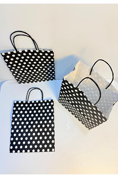 aybaş kağıtçılık 1.Kalite 18x24 Cm (5 Adet) Siyah Renk Beyaz Benekli Kraft Kağıt Çanta,Hediye Poşeti,Hediye Paketi