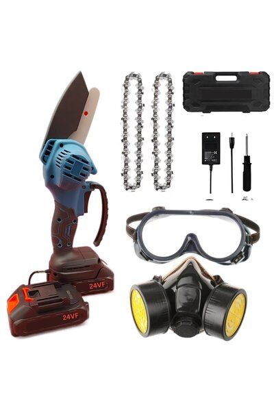 FOTOFUN Set mini drujbă electrică de 4 inch, fără fir, cu 2 baterii, 2 lanțur...