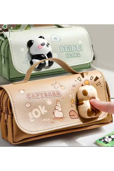 seyuse Husă pentru creion detaliată cu capibara și suport pentru creion cu figurină squishy, cu detalii capibara sushi