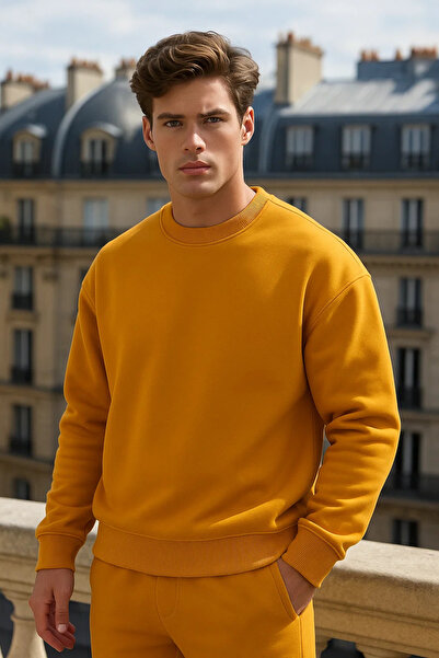 COMBİNE MİCHAİL Erkek Bisiklet Yaka Oversize Hardal Kazak