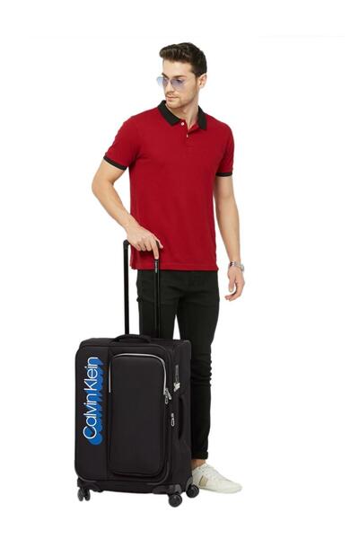 Calvin Klein Black Solid Sky Shadow 360-Degree Rotation Soft-Sided Cabin Trolley Suitcase