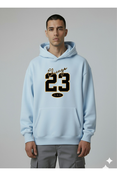 LORVEX سويت شيرت شيكاغو 23 ذو الطباعة الرقمية كبيرة الحجم للجنسين