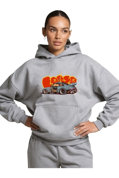 ArtYus سويت شيرت بقلنسوة كبير الحجم من القطن مطبوع عليه ألوان خاصة للسيارة لل...