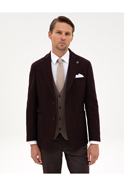 Pierre Cardin Bordo Slim Fit Yün İpek Karışımlı Ceket 50311227-VR014