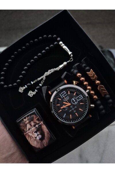 WERWOLF BAY KOL SAATİ SETİ SİYAH TURUNCU RENK ASLAN ÇAKMAKLI