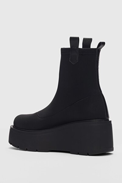 selin shoes Glaci Yüksek Taban Yan Toka Detaylı Kadın Streç Bot-SİYAH