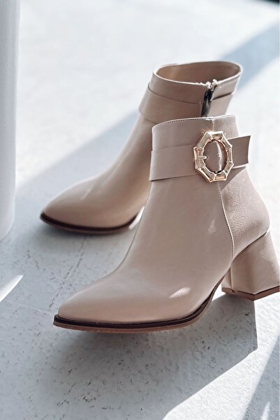 I Love Shoes Γυναικείες μπότες Loceir με τακούνι μπεζ ματ δέρμα