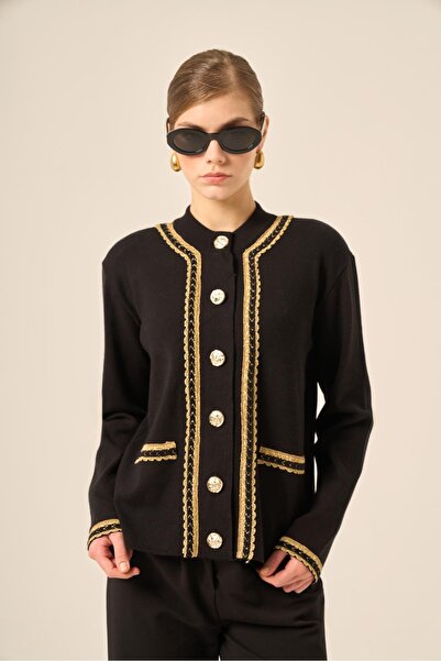 FTZ WOMEN سترة نسائية تفاصيل مخططة باللون الأسود 25199