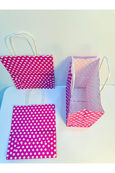 aybaş kağıtçılık 1.Kalite 18x24 Cm (10 Adet ) Pembe Renk Beyaz Benekli Kraft Kağıt Çanta,Hediye Poşeti,Hediye Paketi