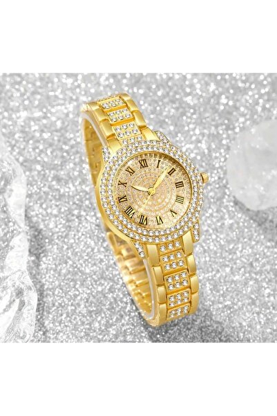 beyna aksesuar Gold Plated Crystal Stones Embellished Necklace Earrings Bracelet Ring Watch Gift Set Gift for Lover