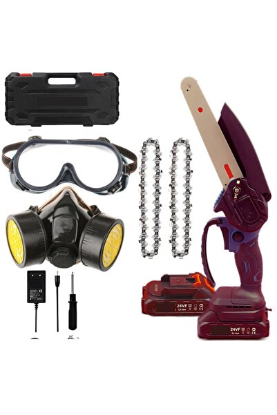 FOTOFUN Set mini drujbă electrică de 6 inch, fără fir, cu 2 baterii, 2 lanțur...