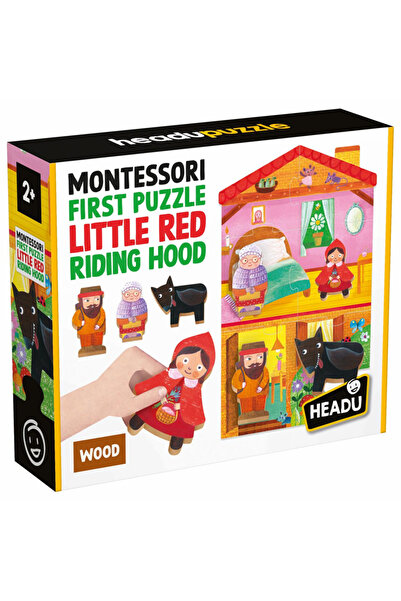 Headu - Montessori First Puzzle Scufita Rosie Includes 4 Wooden Shapes.