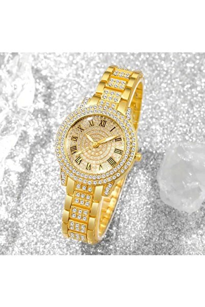 beyna aksesuar Gold Plated Crystal Stones Embellished Necklace Earrings Bracelet Ring Watch Gift Set Gift for Lover