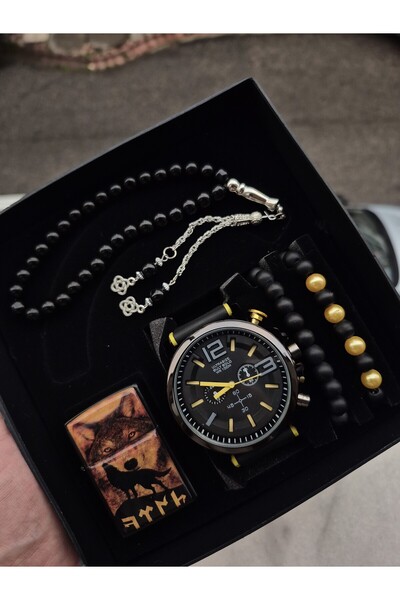 WERWOLF BAY KOL SAATİ SETİ SİYAH SARI RENK KURT ÇAKMAKLI