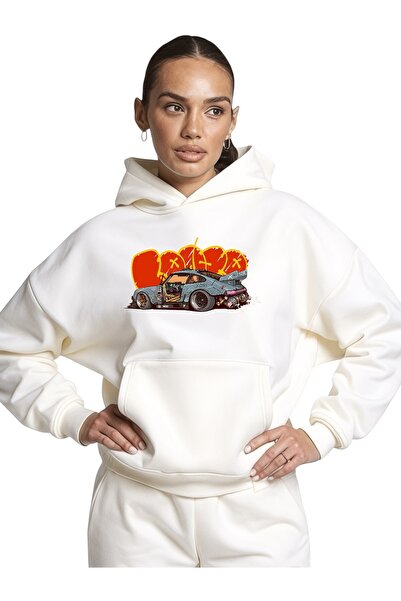 ArtYus سويت شيرت بقلنسوة كبير الحجم من القطن مطبوع عليه ألوان خاصة للسيارة لل...