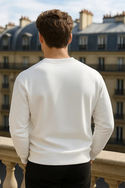 COMBİNE MİCHAİL Мъжки прекалено голям бял пуловер с велосипедна яка