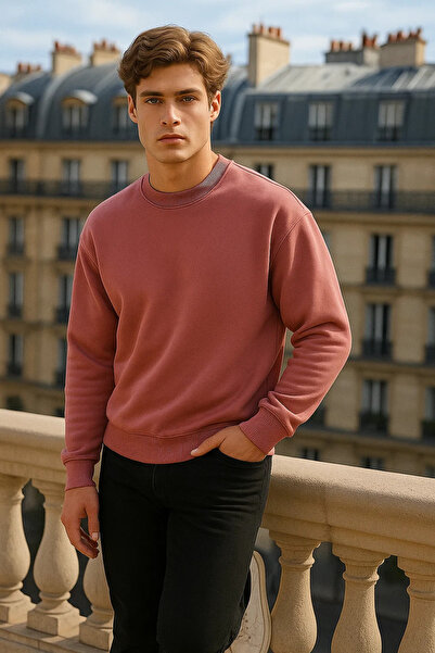 COMBİNE MİCHAİL Ανδρικό πουλόβερ με λαιμόκοψη Oversize σε ροζ χρώμα