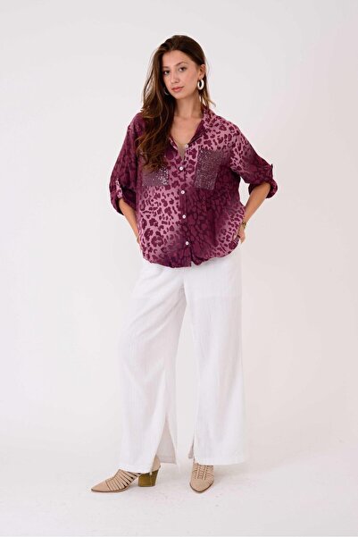 Park Moda قميص 22007-11 بتفاصيل مطرزة ونقشة الفهد مع تفاصيل من الترتر