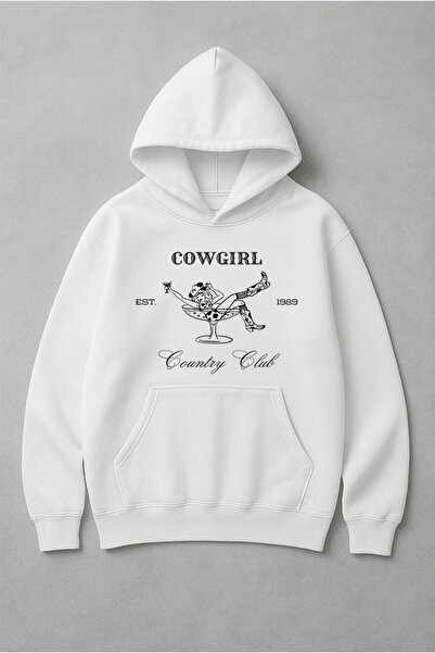 LORVEX Cowgirl Est 1989 Pulover din bumbac supradimensionat cu imprimeu front...