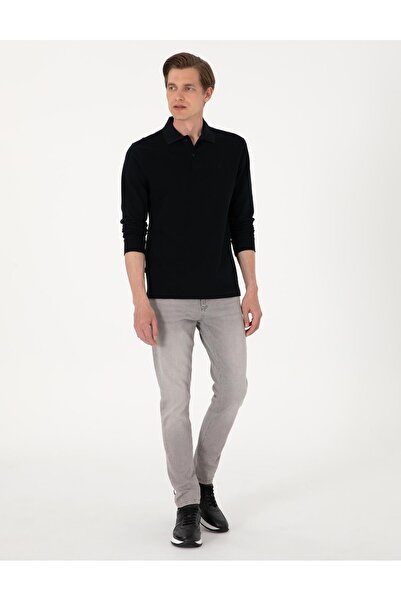 Pierre Cardin Μαύρο μακρυμάνικο φούτερ με γιακά πόλο εφαρμοστό