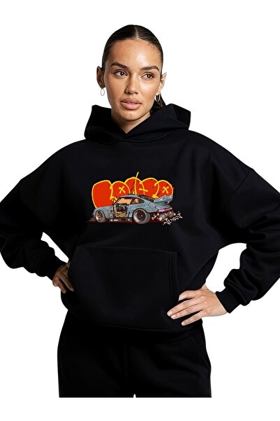 ArtYus سويت شيرت بقلنسوة كبير الحجم من القطن مطبوع عليه ألوان خاصة للسيارة لل...