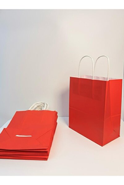 aybaş kağıtçılık 1.Kalite 18x24 Cm 10’ Lu Kırmızı Renkli Kraft Kağıt Çanta, Hediye Poşeti, Hediye Paketi, Kraft Çanta