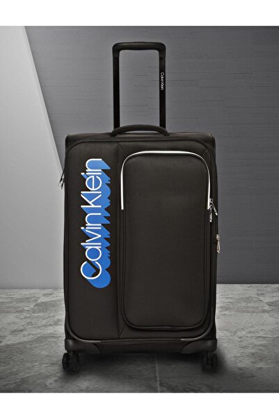 Calvin Klein Black Solid Sky Shadow 360-Degree Rotation Soft-Sided Cabin Trolley Suitcase