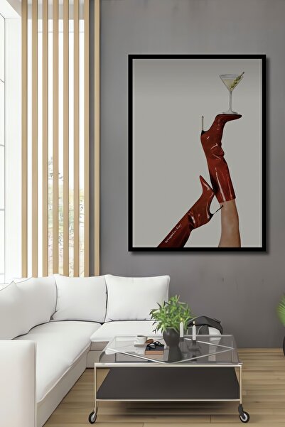 Teona Ahşap Dekoratif Ahşap Dikdörtgen Tablo Kırmızı Çizme Kokteyl Çerçeve Gö...