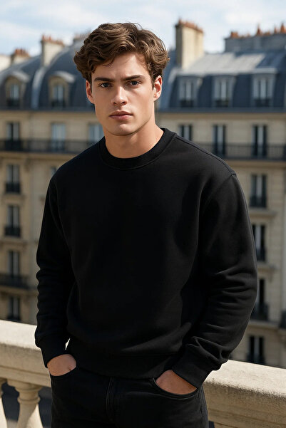 COMBİNE MİCHAİL Чоловічий велосипедний комір Oversize Чорний светр