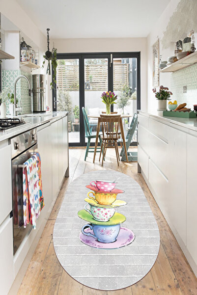 EVİMSEN Dijital Baskılı Yıkanabilir ve Kaymaz Tabanlı Renkli Fincan Desenli O...