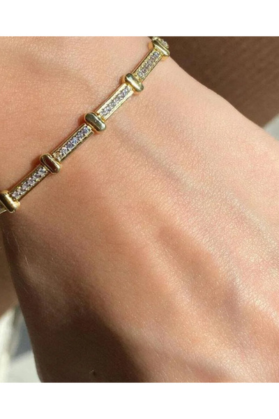 Aleda Steel Gold Stone Rectangular Bracelet