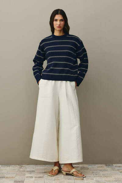 Fahhar Striped Basic Knitwear Sweater Navy Blue