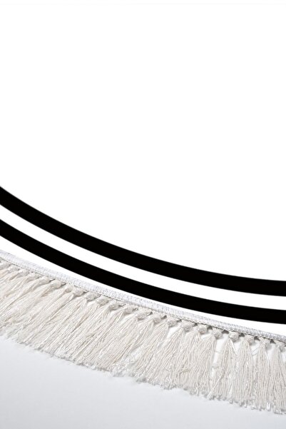 Alanur Home Eko Trend Dijital Yıkanabilir Kaymaz Taban 1696 Yuvarlak Salon Halısı Bordürlü Beyaz Siyah