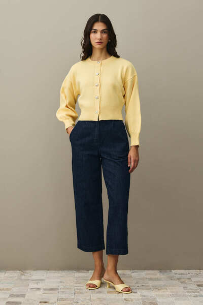 Fahhar Gold Buttoned Knit Cardigan Yellow