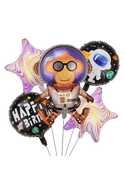 Danex Set Baloane Maimuță Spațială - 5 Baloane Folie (1 Astronaut, 2 Stele, 2...
