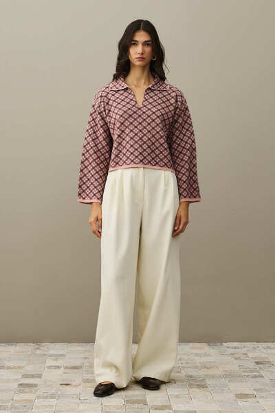 Fahhar Yakalı Ekose Kazak Pembe