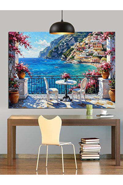 Artmeg Çiçekli Deniz Kenarı Restoran Dekoratif Kanvas - Mdf Ahşap Tablo