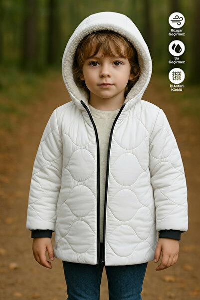 JARMO KİDS Erkek Çocuk Su ve Rüzgar Geçirmez İçi Kürklü Kapüşonlu Mont Soğan Desenli