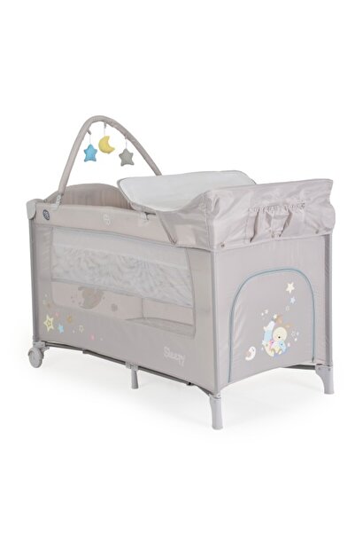 Moni Pătuț pliabil cu două niveluri Monu Sleepy Grey, include saltea de înfășat și pliere cu grosimea de 1,5 cm