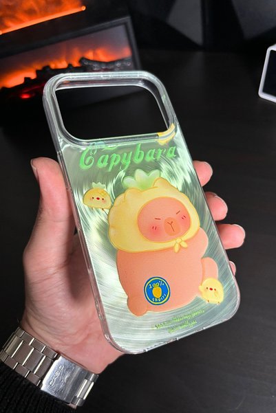 EWEC iPhone 17 Air Compatible Capybara Pineapple Themed Hologram Ins Style Imd Premium Phone Case