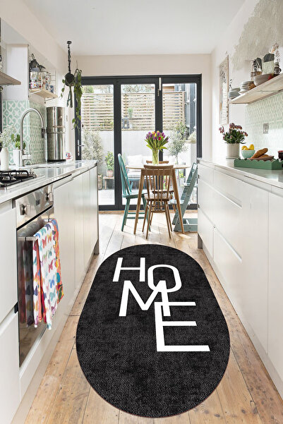 EVİMSEN Dijital Baskılı Yıkanabilir ve Kaymaz Tabanlı Home Desenli Oval Mutfa...